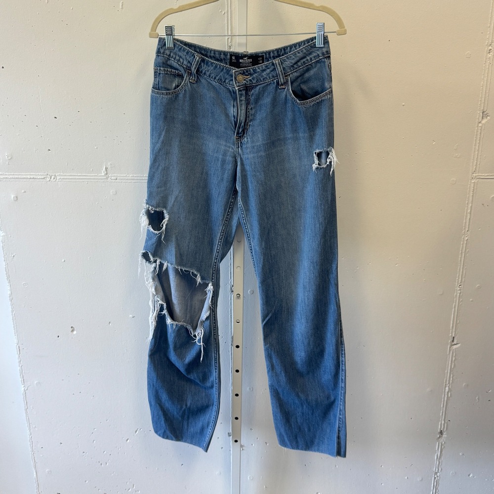 Hollister Low-Rise Dad Jean 5L W27 L33 Blue Distressed Denim 100% Cotton